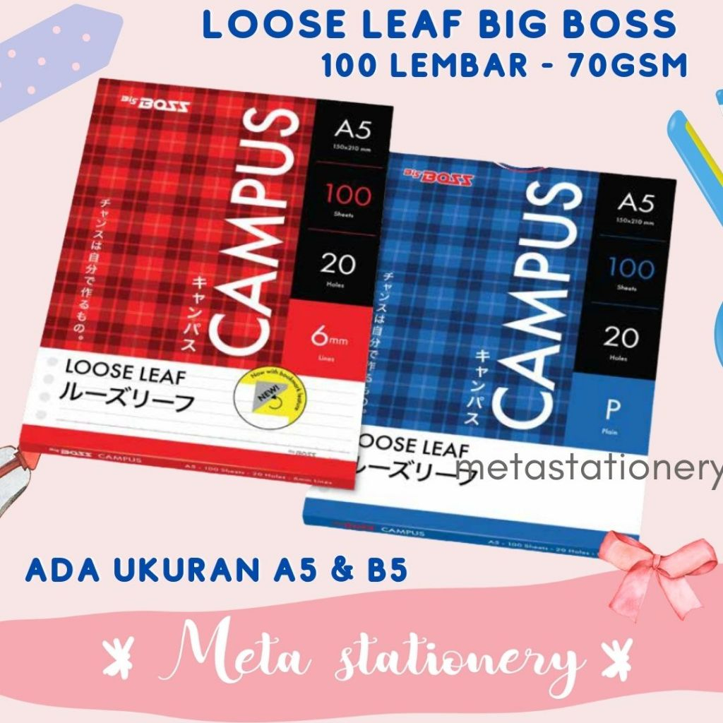 

Isi Kertas Binder / Loose Leaf Big Boss Bergaris Ukuran A5 & B5 Isi 100 Lembar