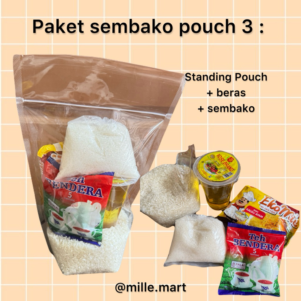 PAKET SEMBAKO STANDING POUCH 3 - SEMBAKO Tas atau box / parcel sembako murah/ paket sembako lebaran/