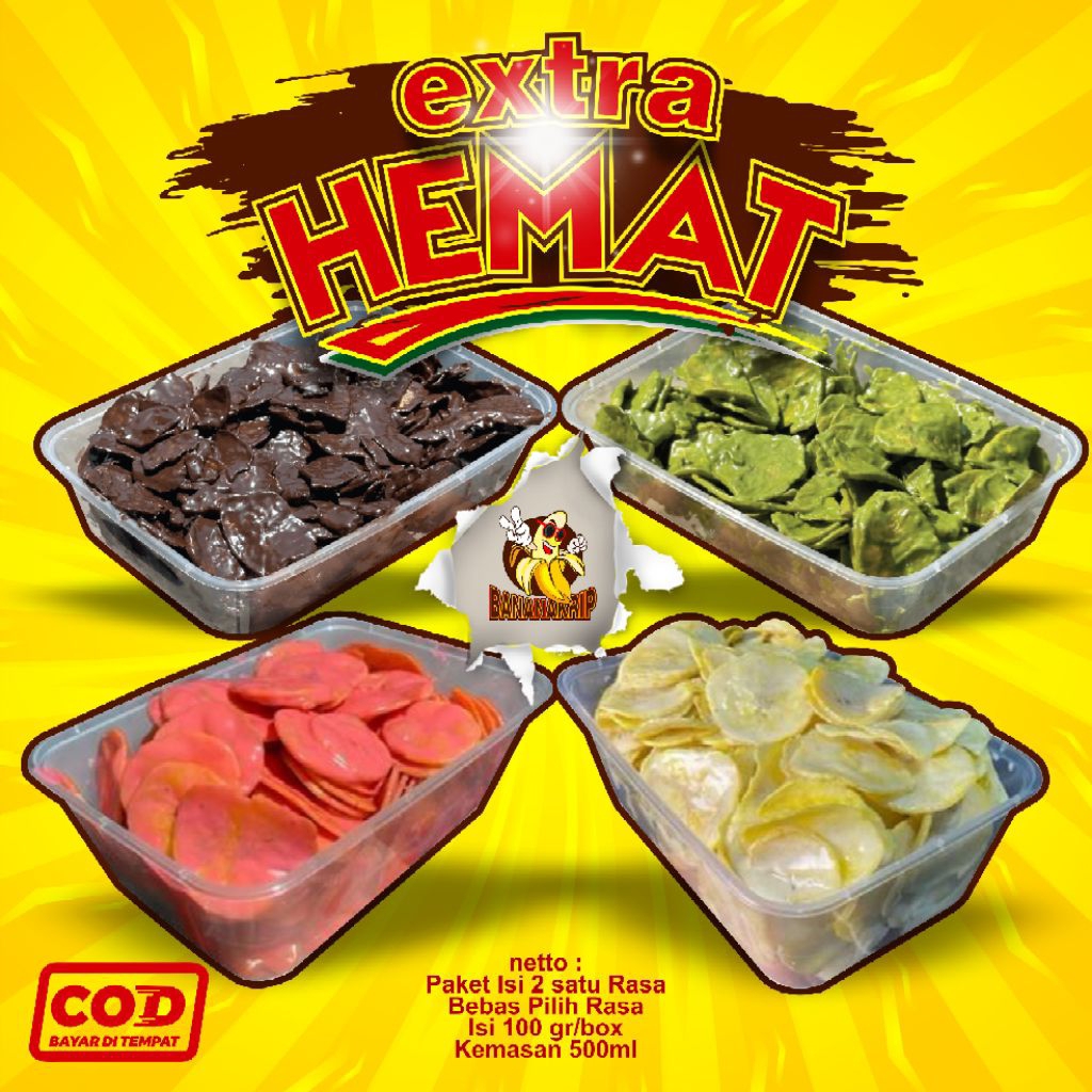 

Paket Combo Hemat 2 Box Keripik Pisang Premium – Coklat, Matcha, Tiramisu, Strawberry | Thinwall 500ml Fresh & Renyah