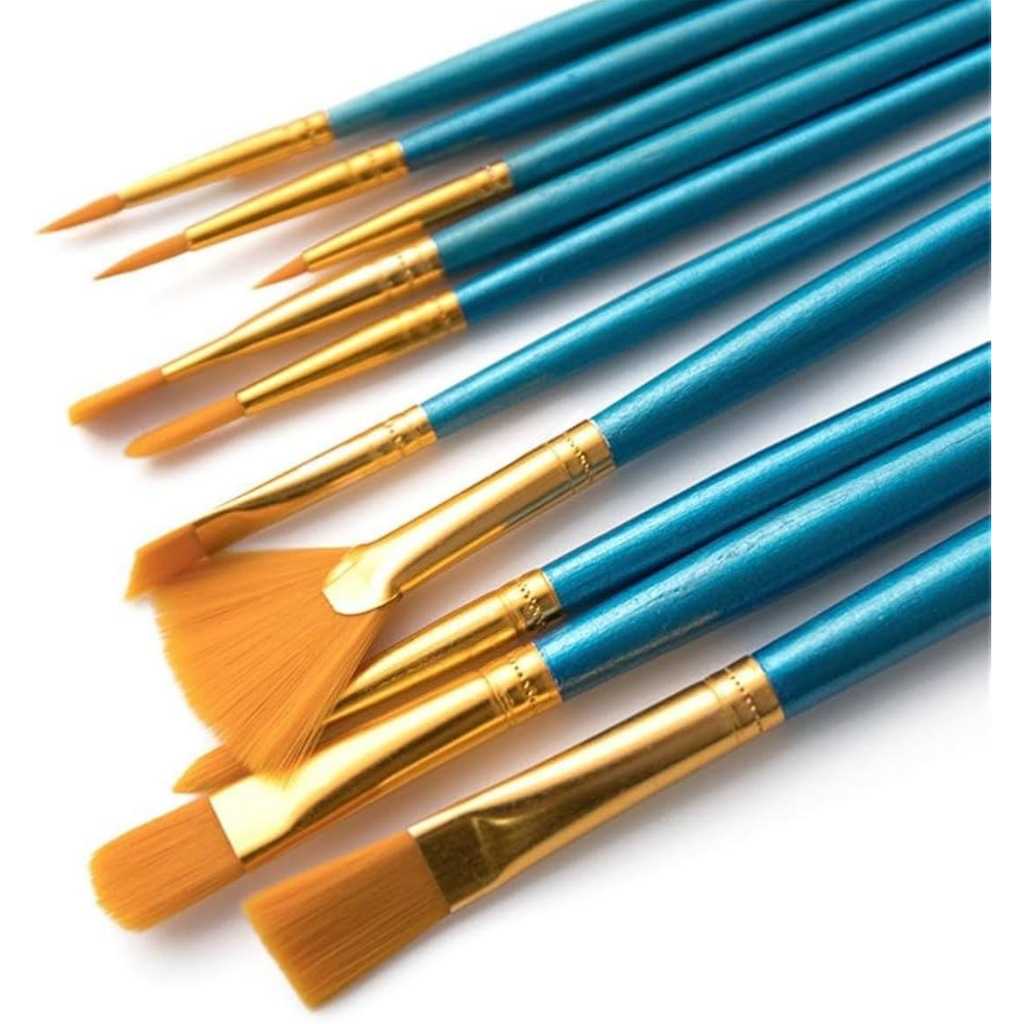 

(10 Pcs) Kuas Lukis Kipas Set Isi 10Pcs Mix - Fan Paint Brush Kuas Kipas Flat Lancip Cat Akrilik Oil Air