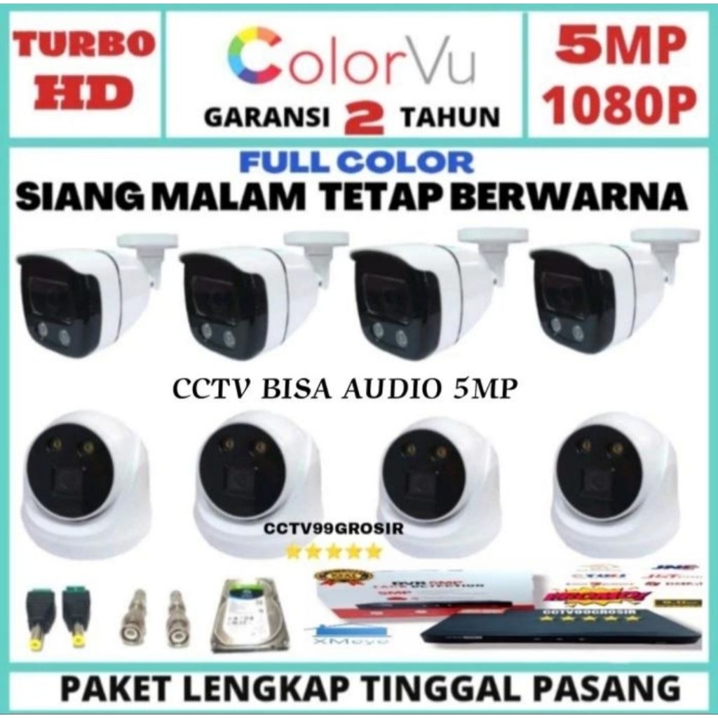 PAKET CCTV COLORVU 8 CHANNEL 8 CAMERA TURBO HD 5MP 1080P IC SONY AUDIO