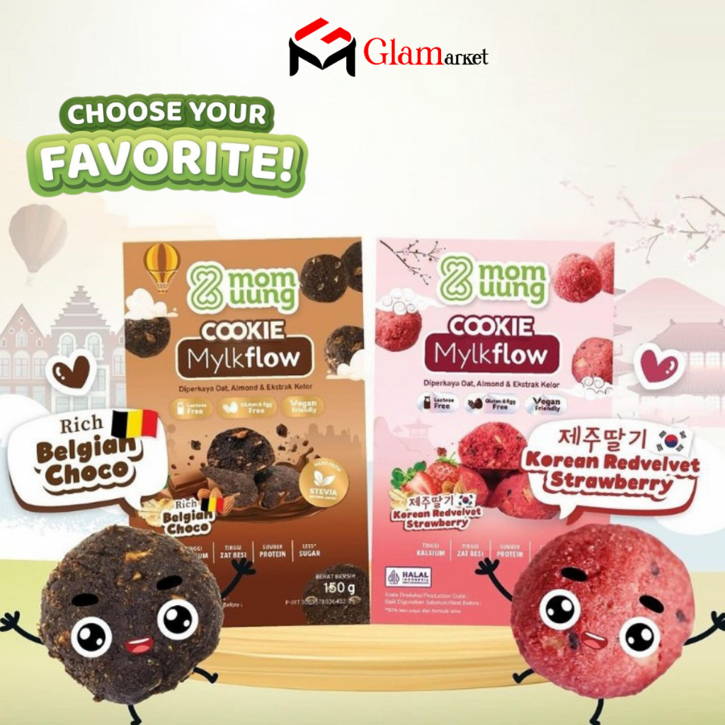 GLAM - MOM UUNG ASI Booster Cookie Mylkflow - Belgian Choco / Korean Redvelvet Strawberry - Biskuit 