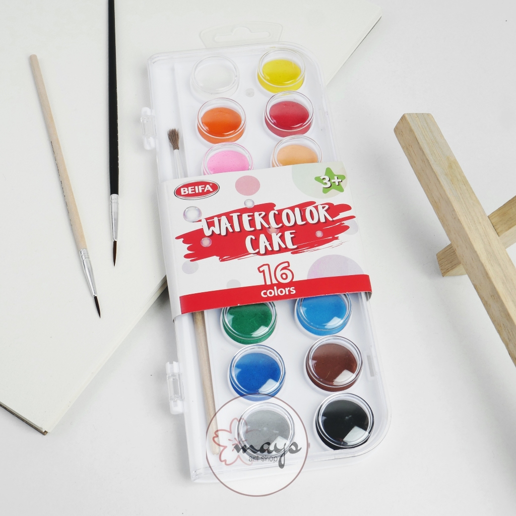 

BEIFA Solid Watercolor Paint Cake Aquarelle Set 16 Colors - Cat Air Padat 16 Warna Melukis Anak Kuas