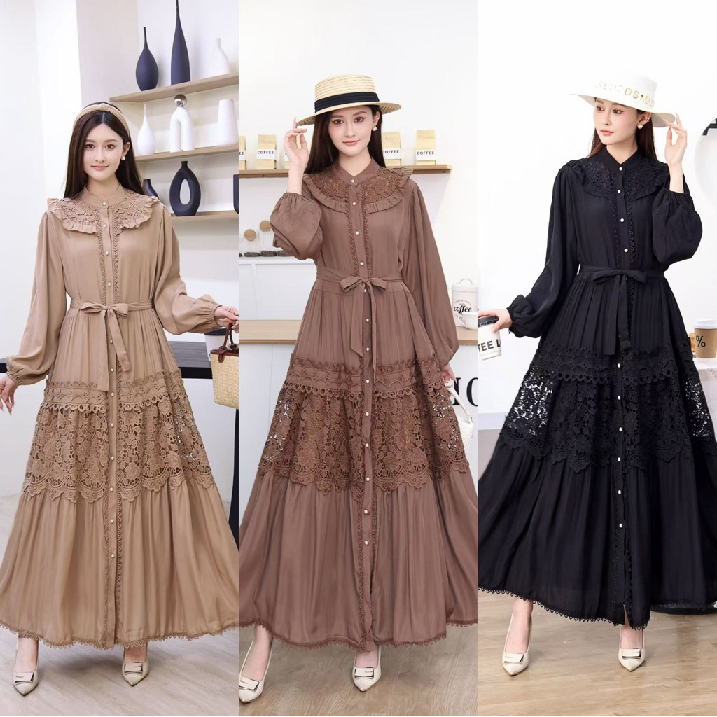Gamis prissy, dress lfy, gamis kev, gamis bangkok, dress katun bordir, gamis eyelet, gamis import pr