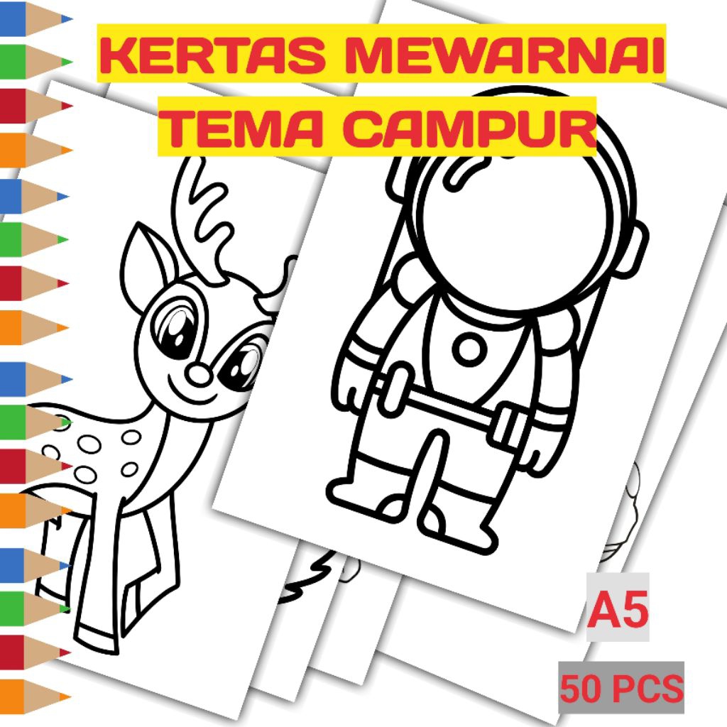 

Kertas Mewarnai 50 Lembar Ukuran A5 Tema Campur - G1