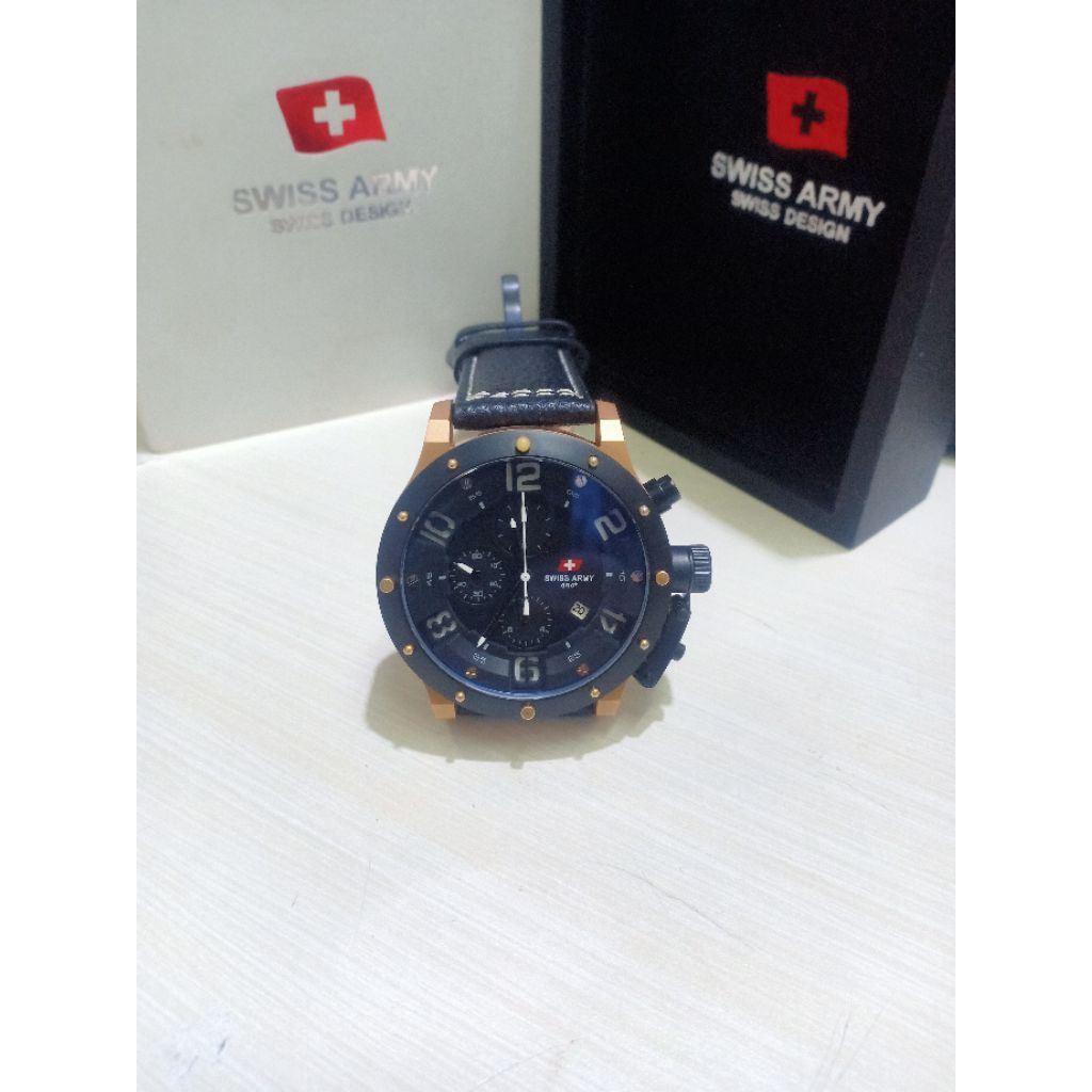 JAM TANGAN PRIA SWIS ARMY S.A 2018 MA CRONO TGL AKTIF KULIT WATER RESISTANT 3 ATM ORIGINAL