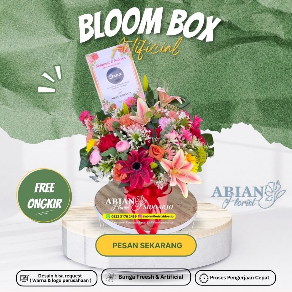BLOOM BOX PENGIRIMAN SAMEDAY | ABIAN FLORIST SIDOARJO | BUKET WISUDA