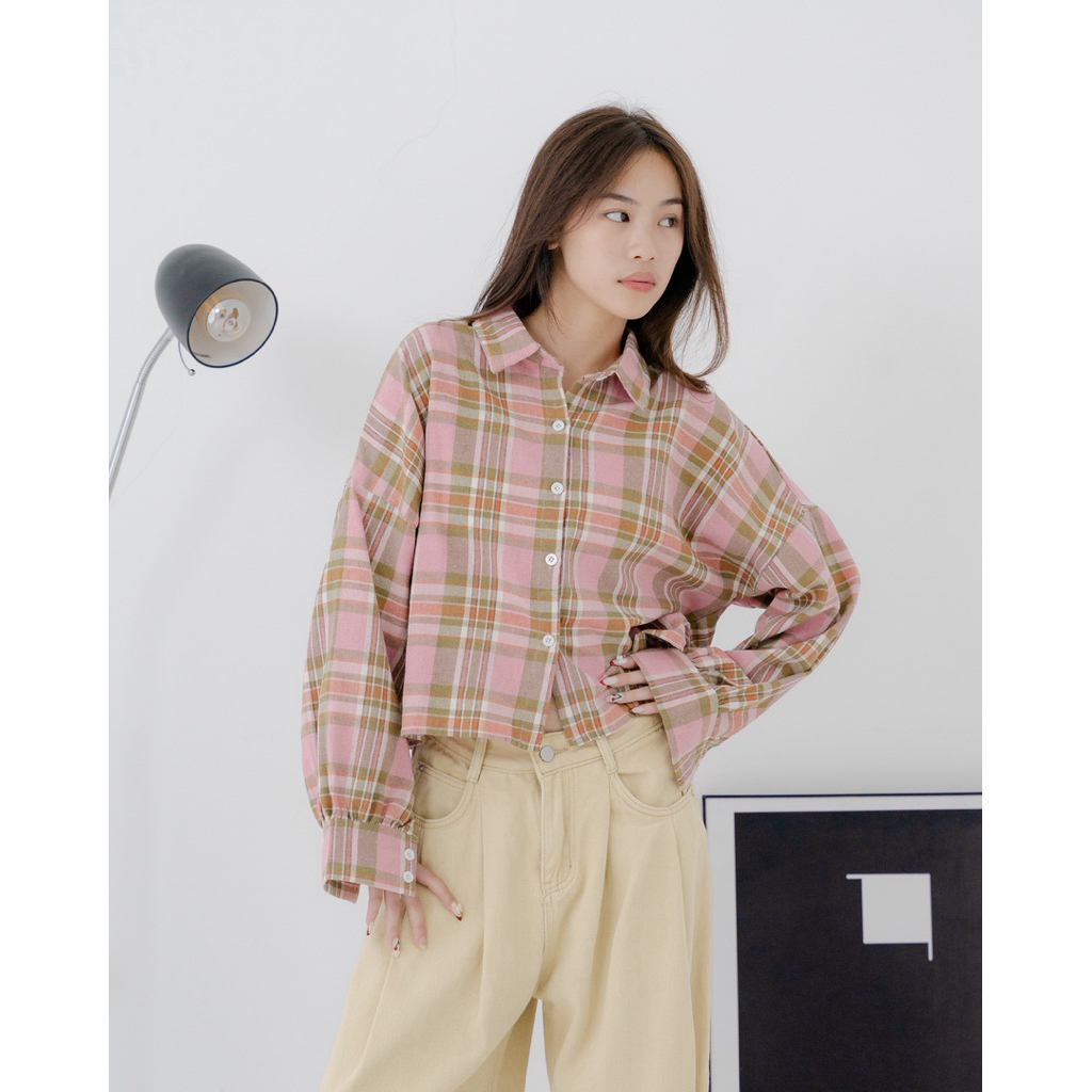 Kemeja wanita premium motif kotak kotak