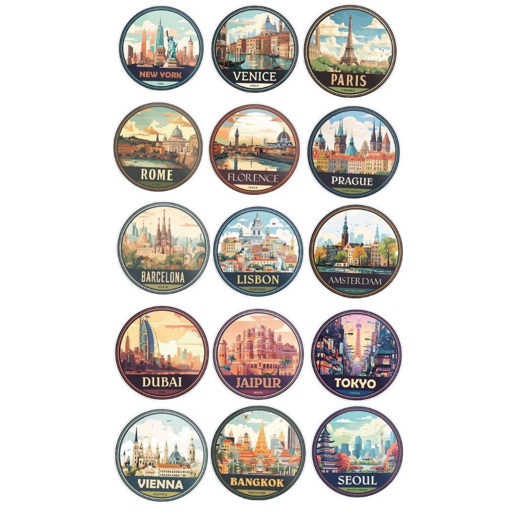 

Stiker animasi negara aesthetic keren Tokyo Dubai Moscow italy