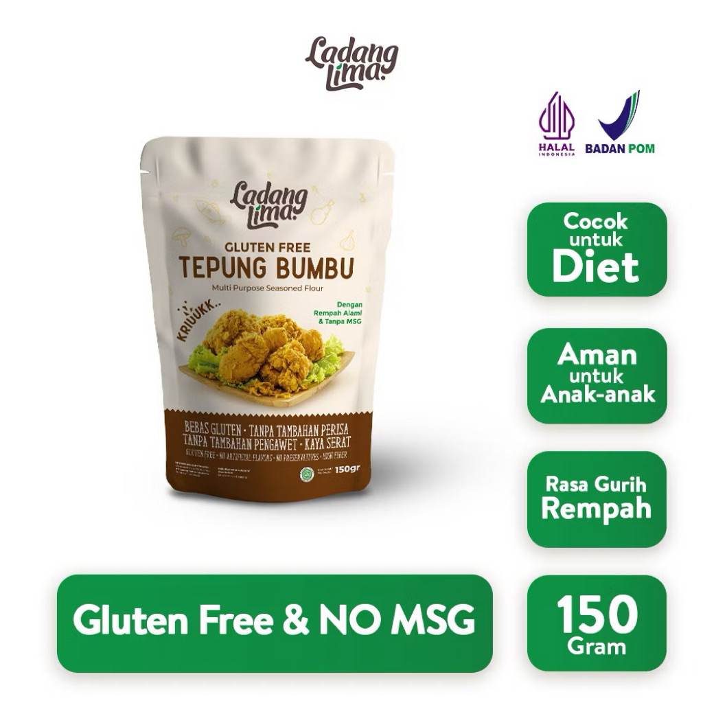 

Tepung Bumbu Serbaguna 150g Ladang lima - Rempah Alami tanpa MSG - Gluten Free - Tepung Biang Fried Chicken