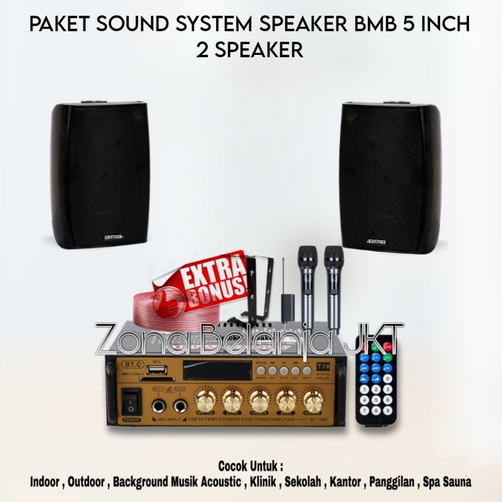 PAKET SOUND SYSTEM CAFE RESTO KARAOKE SPEAKER BMB 5 INCH 2 SPEAKER MURAH BERKUALITAS ORIGINAL ( MINI