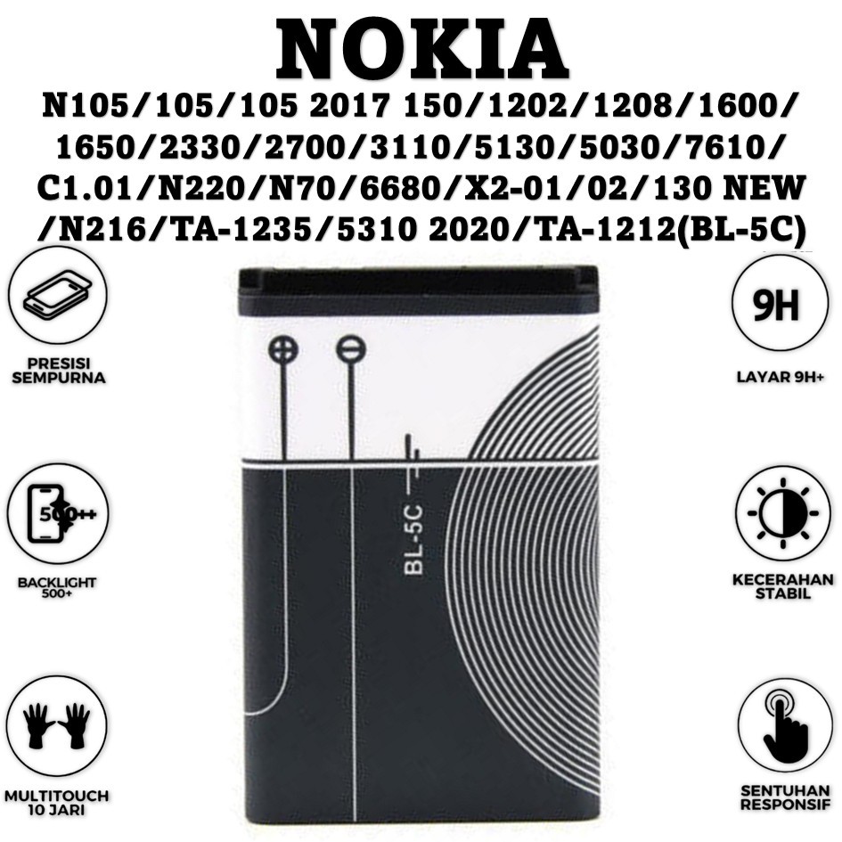 BATERAI NOKIA  N105/105/105 2017 150/1202/1208/1600/ 1650/2330/2700/3110/5130/5030/7610/ C1.01/N220/