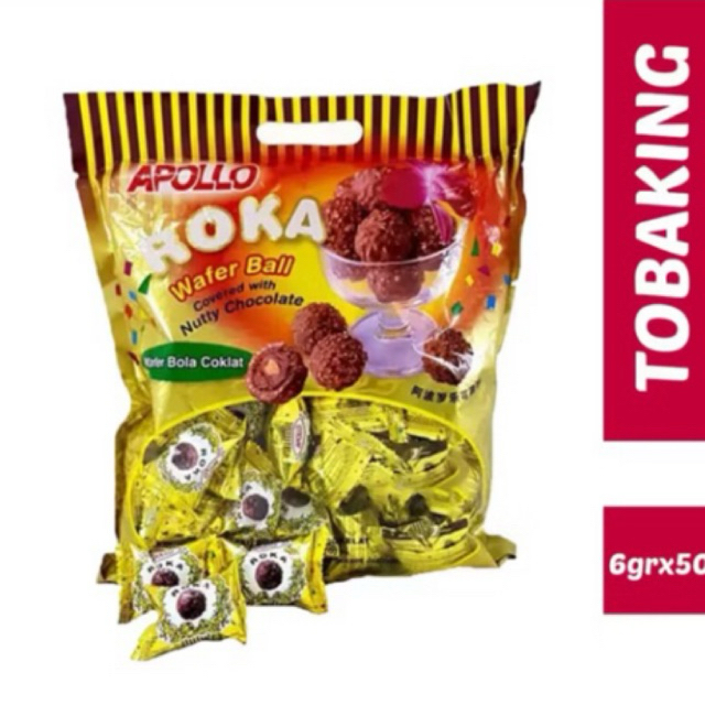 

Apollo Roka Wafer Ball isi 50 Nutty Chocolate Wafer Bola 300g