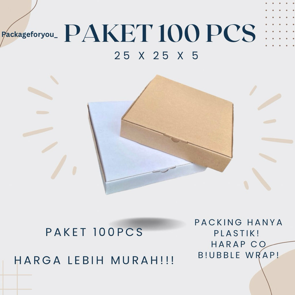 

PAKET 100 Pcs Kardus Dus uk 25x25x5 cm Die Cut Box Kotak Packing Baju