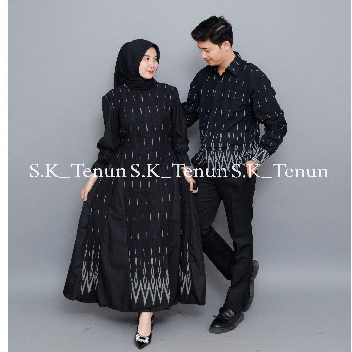 SK TENUN - BAJU TENUN COUPLE MAYA HITAM - GAMIS COUPLE KONDANGAN PREWEDDING PASANGAN KELUARGA