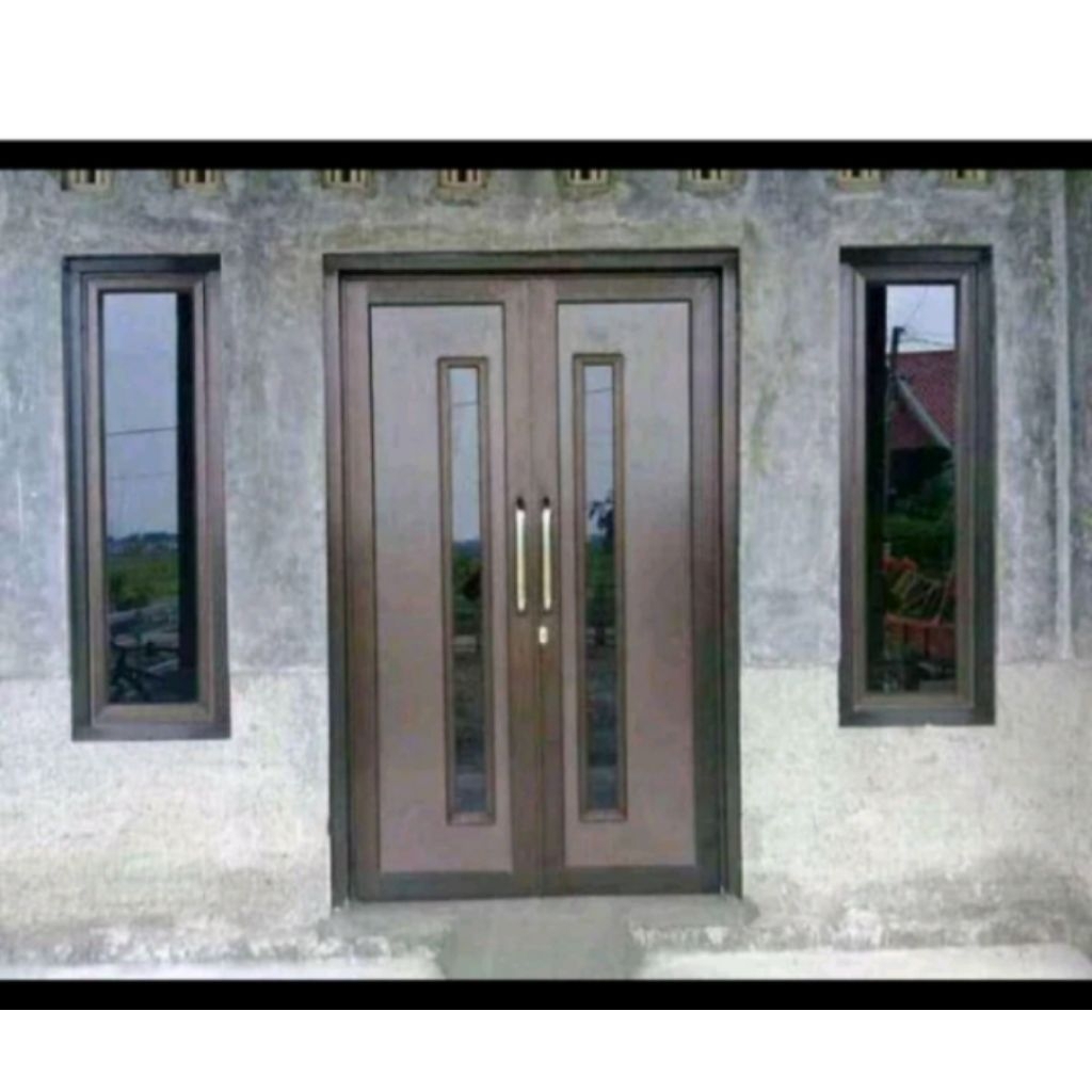 set kusen pintu kupu-kupu + jendela kanan kiri aluminium lengkap tinggal pasang ukuran pintu T205 L1