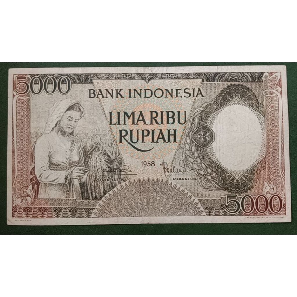 UANGKUNO 5000 RUPIAH PEKERJA COKLAT THN 1958