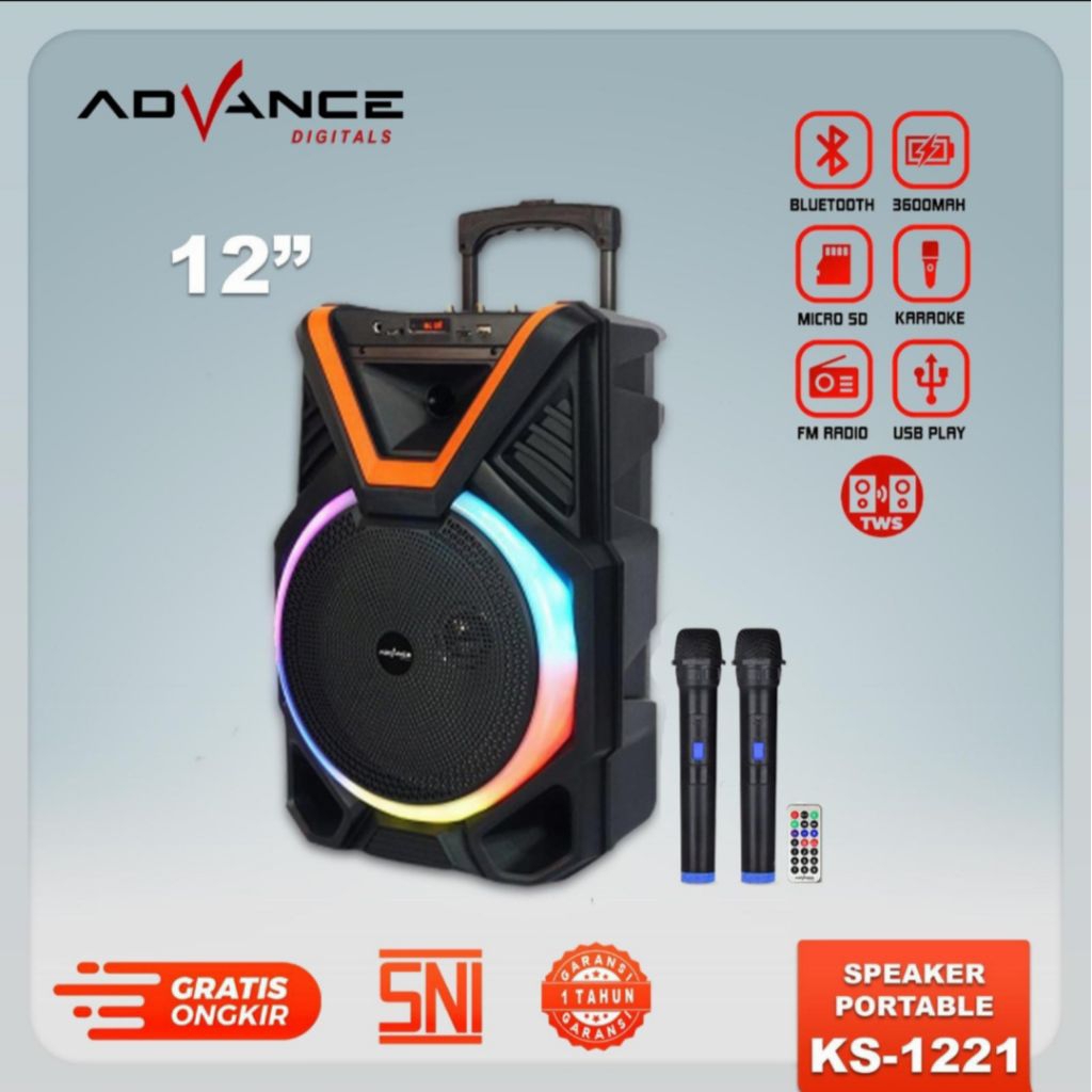 Speaker Bluetooth / Speaker advance 12" KS-1221 free 2 mic wireless / Speaker Portable advance 12inc