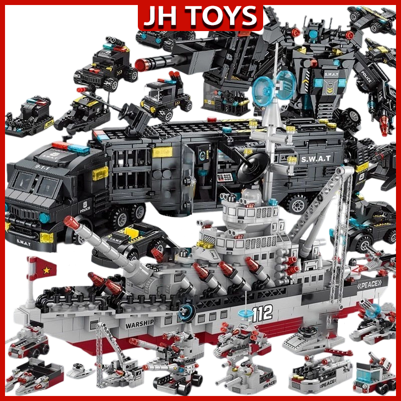 JH TOYS Kapal Perang Bricks Polisi SWAT 3D Puzzle Susun Edukasi Mainan kapal induk Mainan Anak Laki 