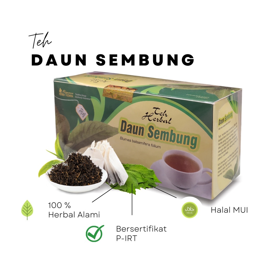 

Teh Celup herbal Daun Sembung untuk meredakan maag dan batuk Obat Lambung dan Ginjal Teh Daun Sembung Herbal Tazakka isi 20 Kantung Teh Celup HALAL dan Sudah BPOM