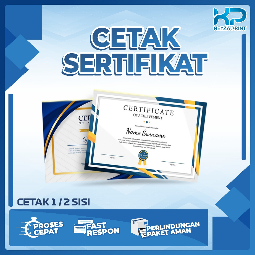 

Cetak SERTIFlKAT Piagam UK. A4 | Print Timbal Balik / 1 Sisi Full Color bahan Tebal