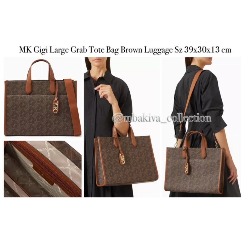 MK Gigi Large Grab Tote Bag Brown Luggage