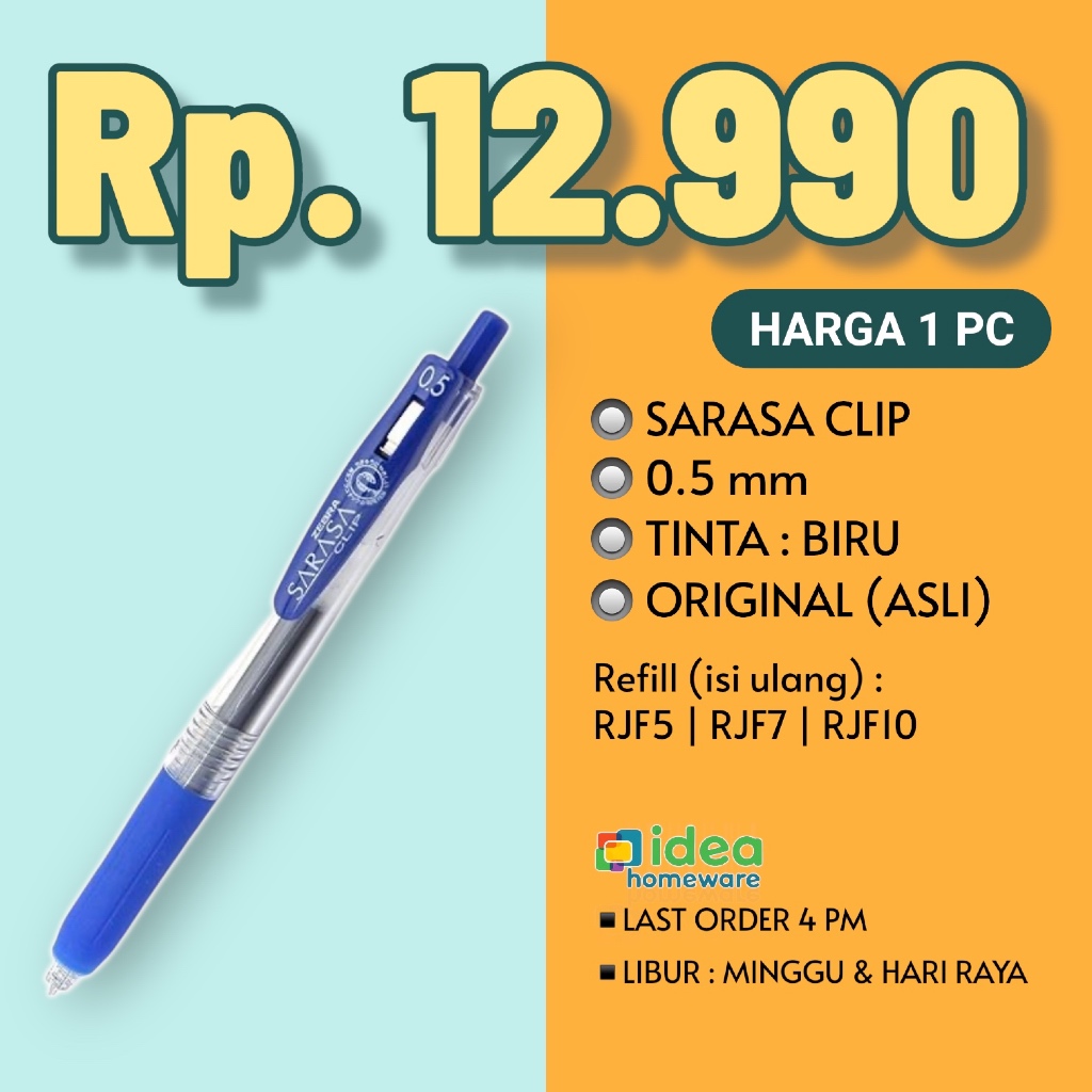 

Gel Pen Sarasa Clip Tinta Biru 0.5 mm Original Zebra Japan
