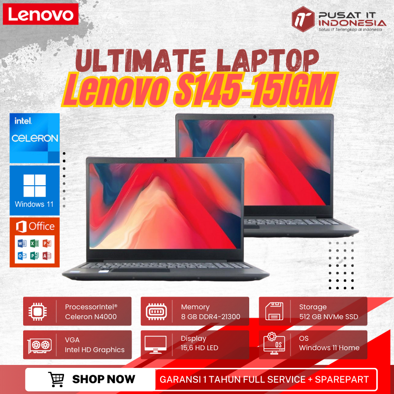 LAPTOP Lenovo Ideapad S145 | Intel N4000 | 8GB | 512GB SSD + SLOT HDD | Intel HD | 15.6" | Windows
