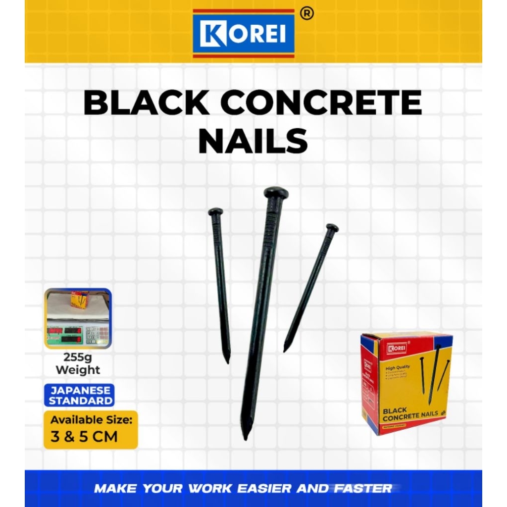 Korei Paku beton hitam 250 Gram / Paku Beton Hitam 3cm 5cm 7cm 10cm Berat 250g Per kotak