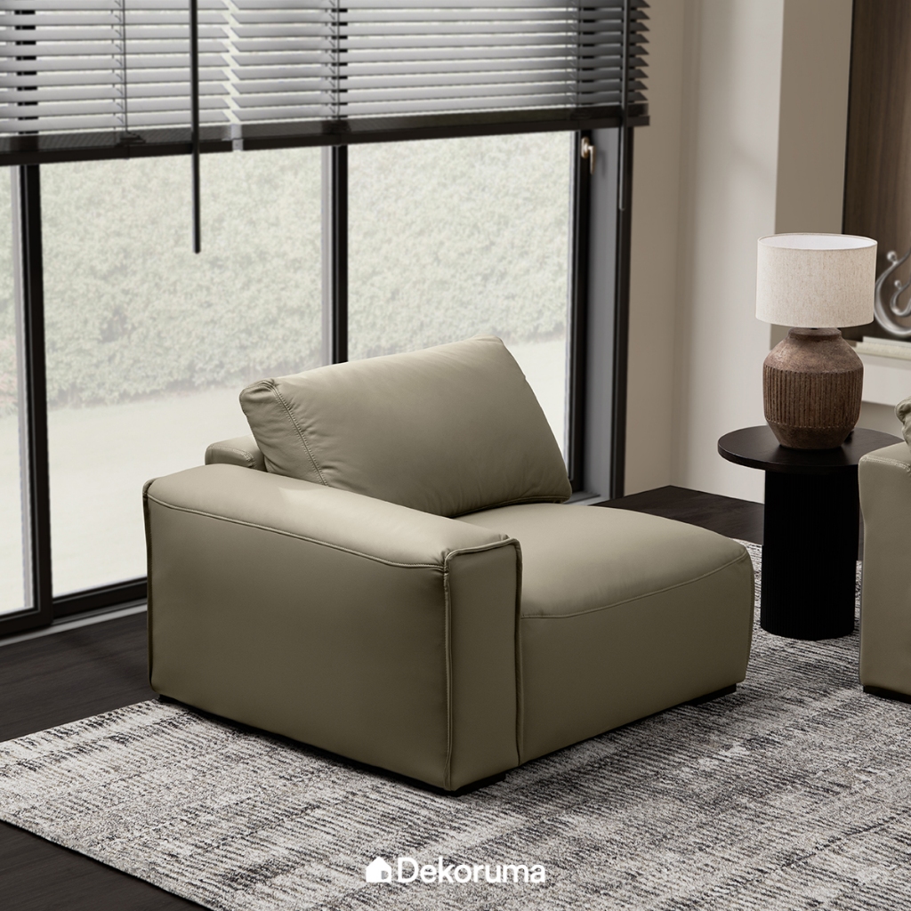 Dekoruma Tenzo WEGNER Sofa 1 Seater Lengan Kanan Genuine Leather / Sofa Kulit Asli - Taupe