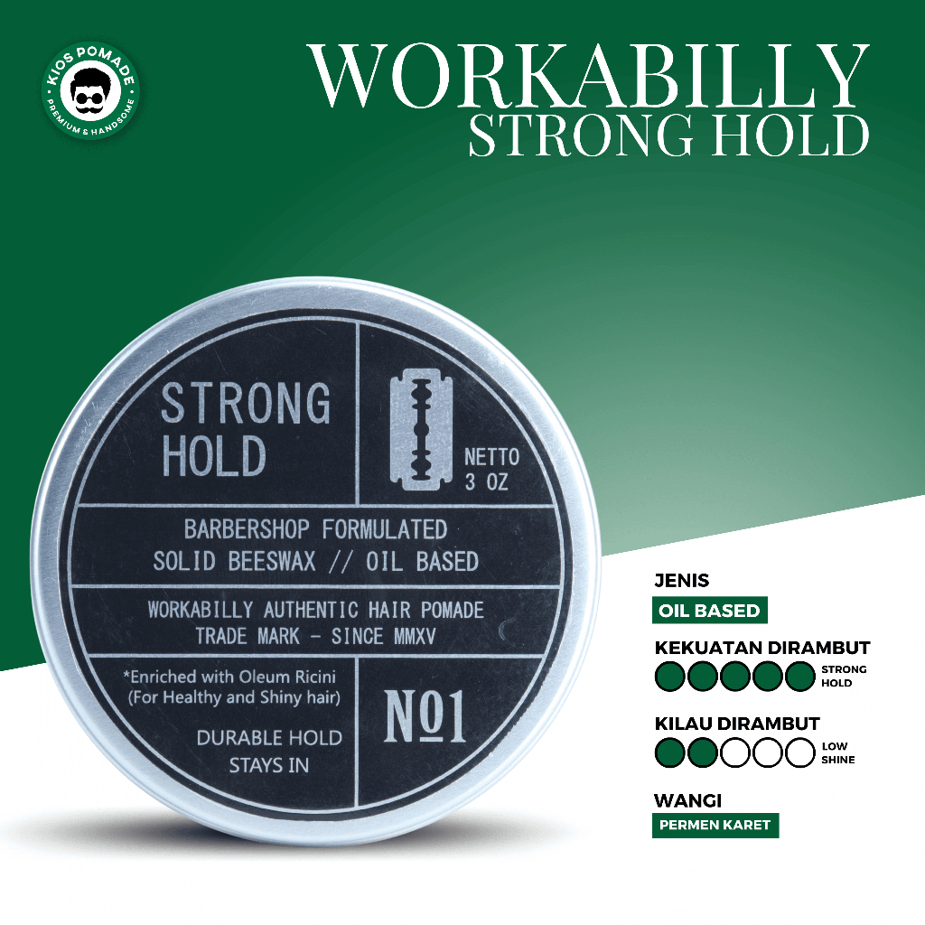 Pomade Workabilly Strong Hold Oil Based  - Minyak Rambut Pria Aroma Wangi Bubble Gum Permen Karet