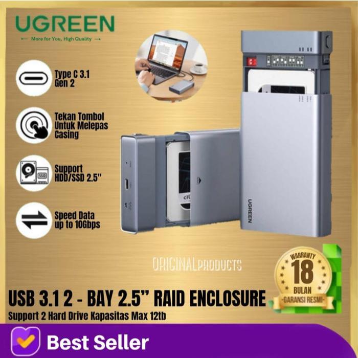 UGREEN Usb C TO 2.5" inch HDD Dual Bay RAID Hard Drive Enclosure 80857