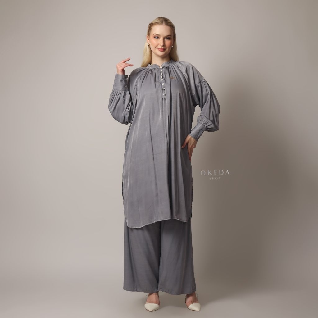 Okedashop - ARMENIAN SETCEL - Setelan Celana Tunik Kulot Lebar Kancing Busui 2025