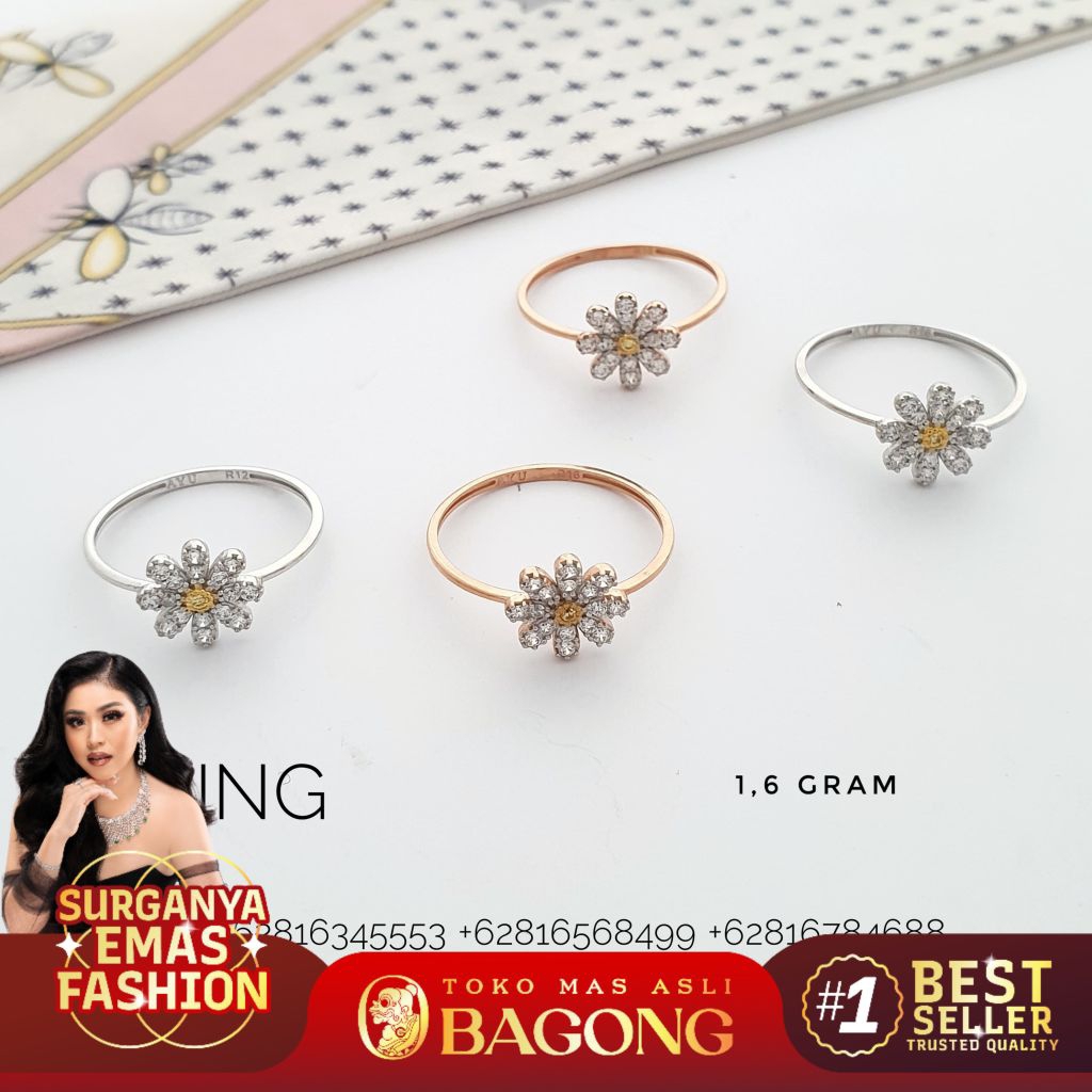 CINCIN FASHION  BUNGA 17K/750 -ASLI BAGONG GOLD BAGONG EMAS