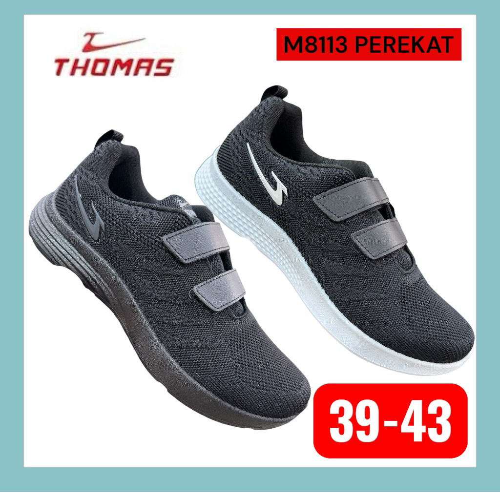 SEPATU SEKOLAH THOMAS HITAM PUTIH HITAM HITAM PEREKAT BESAR SEPATU PEREKAT DEWASA