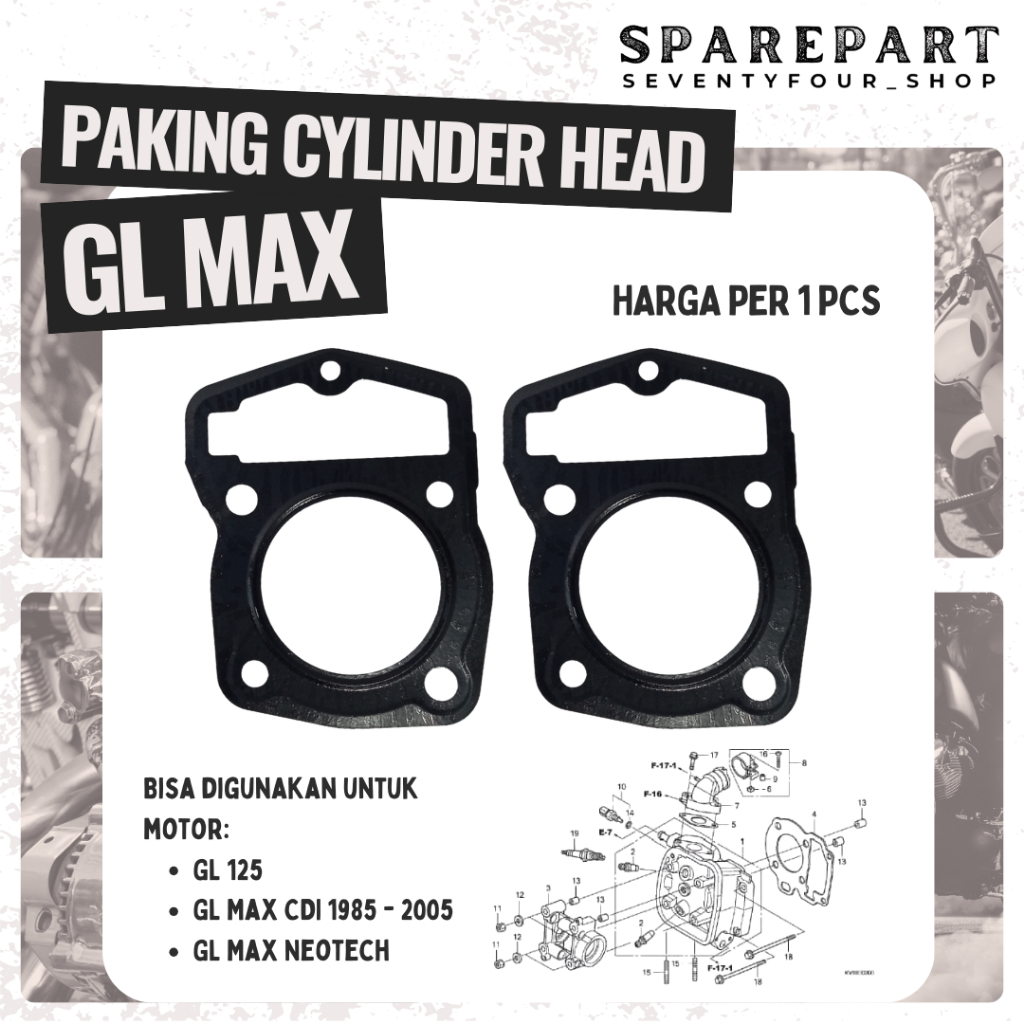 PAKING HEAD GL MAX NEOTECH GL 125 GL MAX CDI  GASKET KOP ATAS BESI SRM