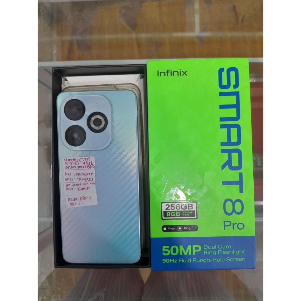 HP Smartphone INFINIX SMART 8 PRO RAM 8/256GB FULLSET/SECOND MURAH 100% Original
