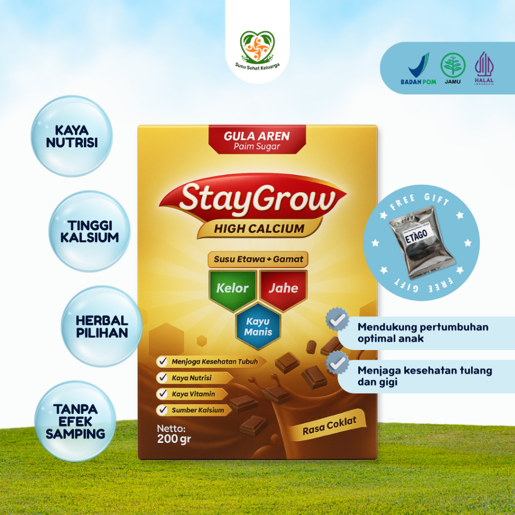 

Susu Kambing Bubuk Etawa Plus Herbal Rasa Coklat StayGrow 200gr Menjaga Kesehatan Sendi dan Tulang