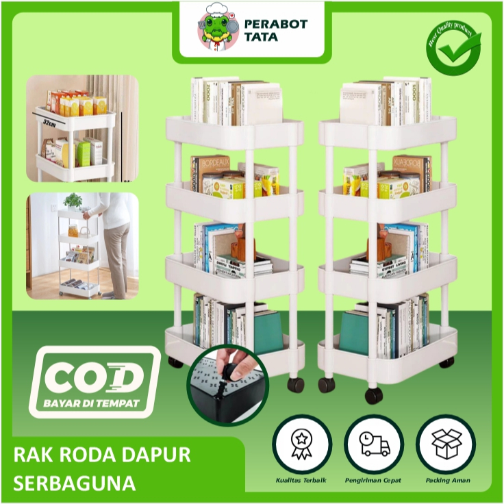 Rak Penyimpanan Plastik Rak Multifungsi Rak Troli Rak 3 Susun Rak Dapur Rak 4 Susun Dengan Roda