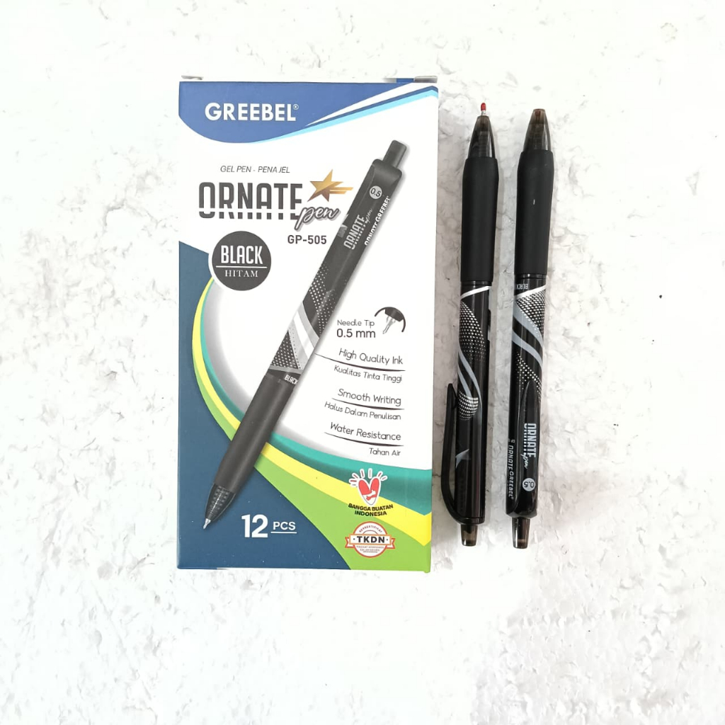 

1 Kotak reebel Gel Pen Ornate GP‑505 0,5 mm – Box 12 pcs (Hitam)