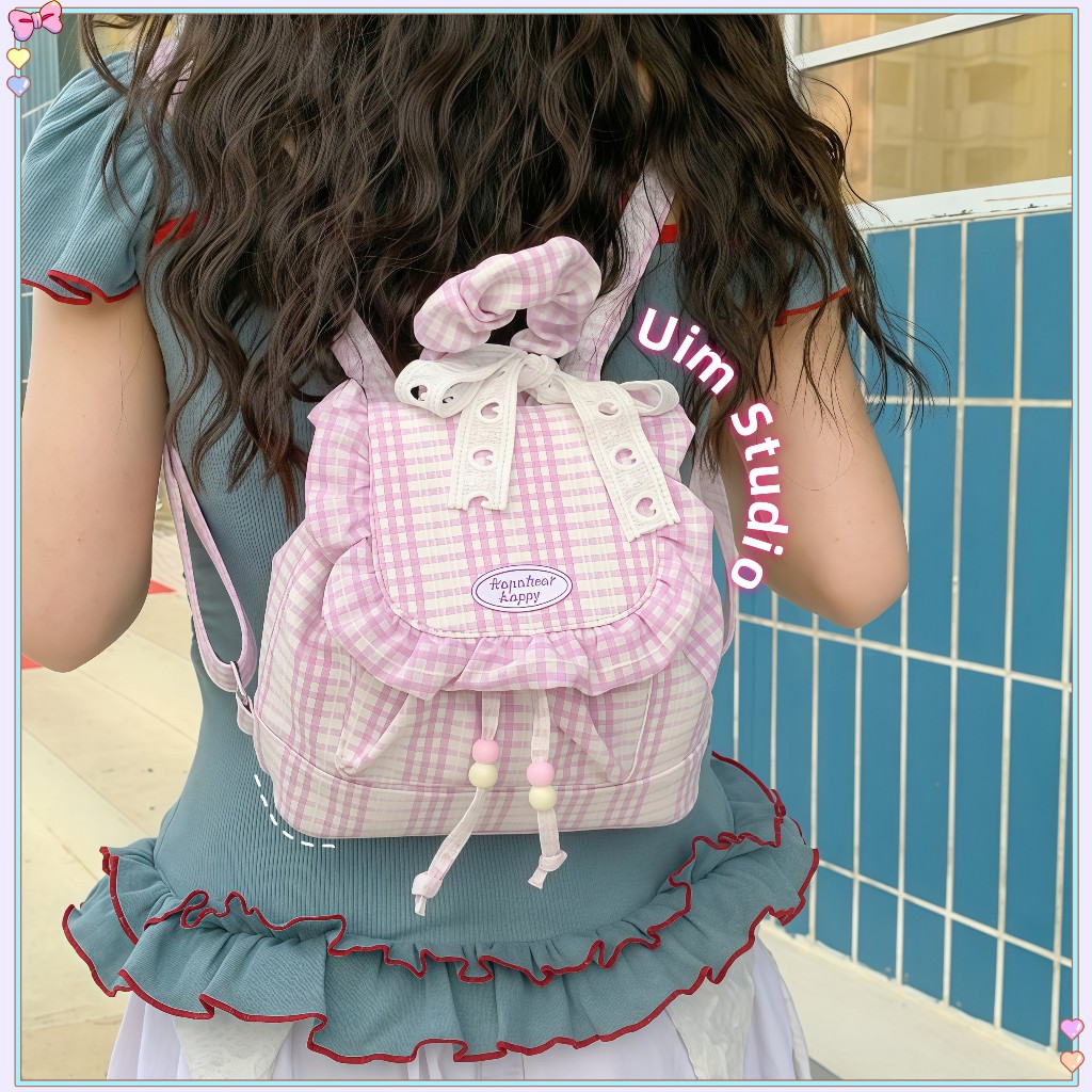 [COD] 2025 Tas Sekolah Y2k Kotak-Kotak Baru/Mini Lucu Tas Ransel Wanita/Kuliah Style Backpack/Gaya B