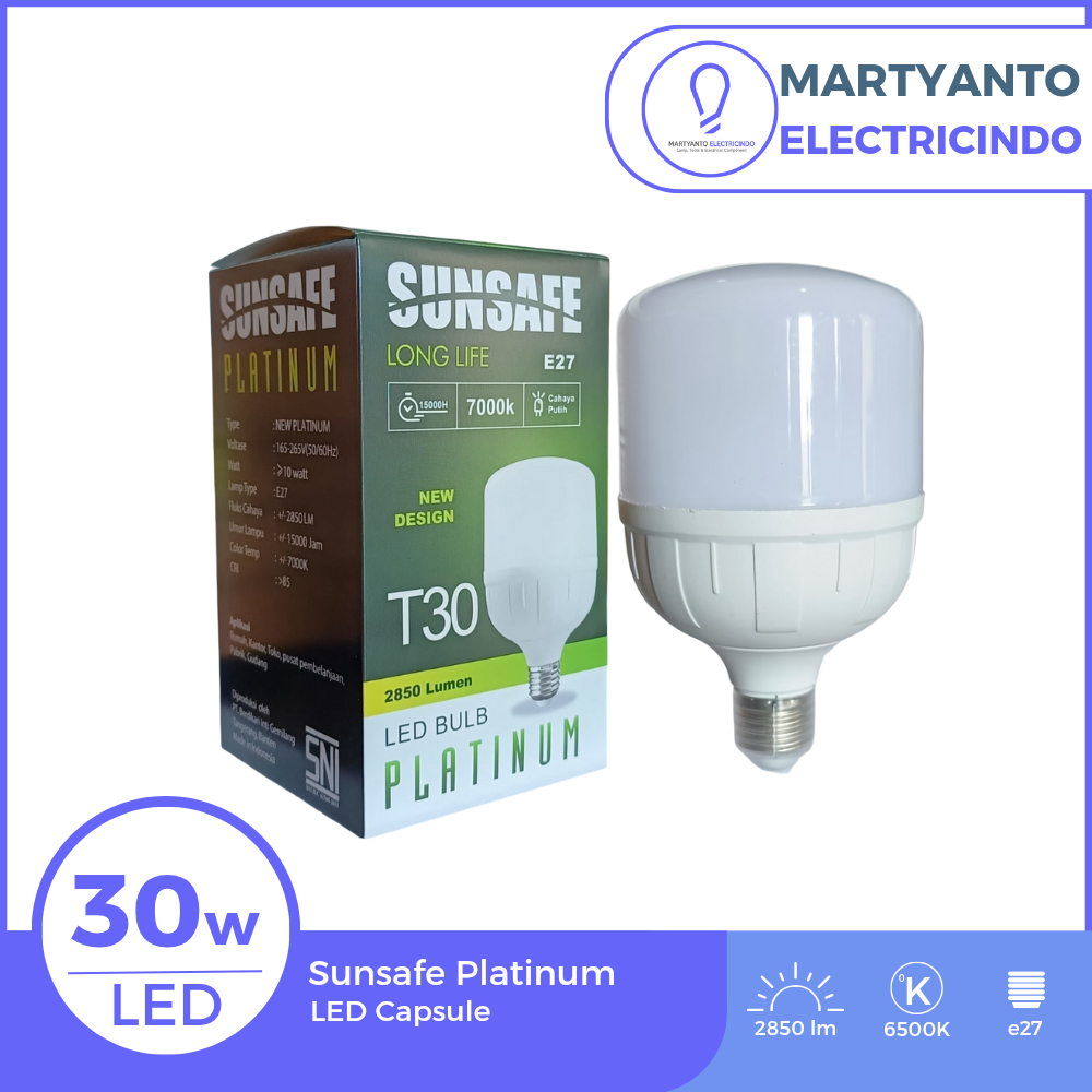 Lampu LED Bohlam Sunsafe Platinum 30 Watt Warna Putih