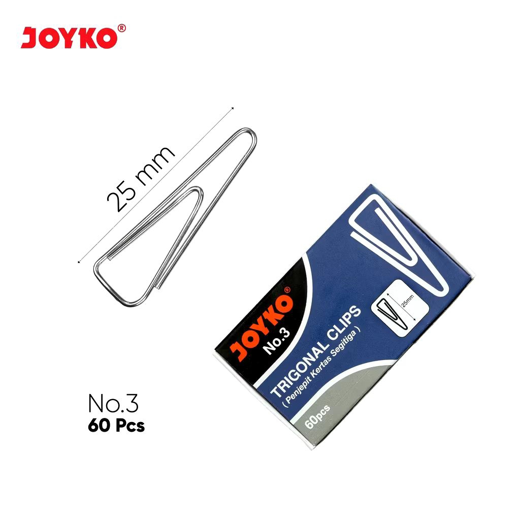 

Joyko No.3 | Trigonal Clip Stainless Steel | Paper Clip 25mm | Klip Kertas Silver | Penjepit Kertas Segitiga