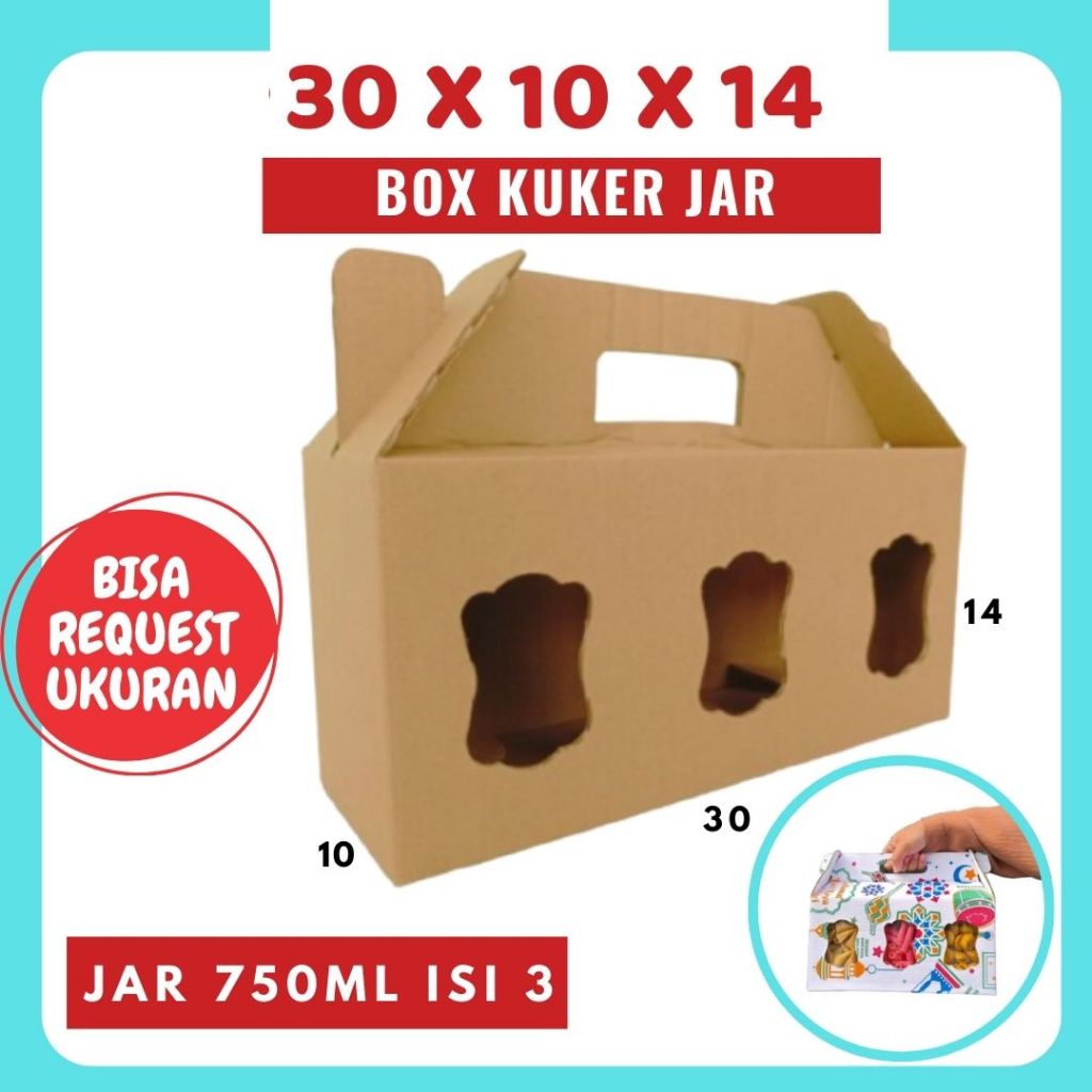 

Box Jinjing Kuker 30x10x14 Jinjing Jar (KUKER TOPLES JAR 750ml ISI 3) Box Jinjing Kardus Lebaran Idul Fitri Hampers Polos/Motif