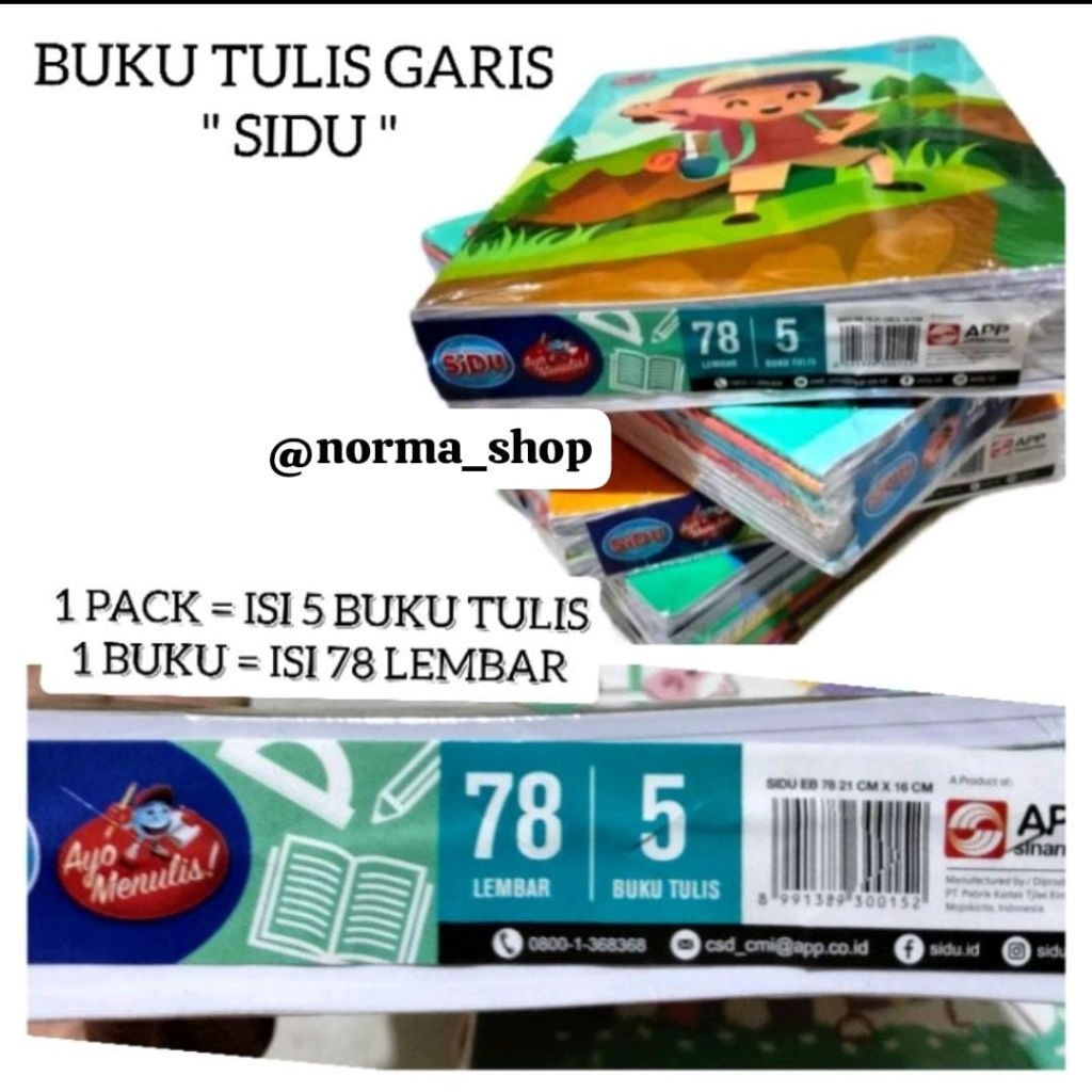 

BUKU TULIS GARIS " SIDU " 78 Lembar ( Harga 5 pcs Buku Tulis )