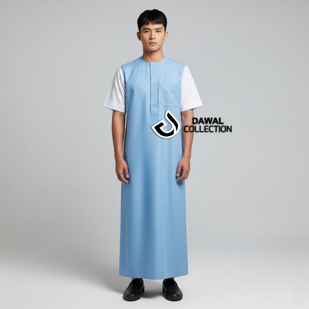 Jubah Syakir Busana Muslim Pria Dewasa Lengan Pendek Desain Trendy Bahan Katun Toyobo Sedia M-5XL
