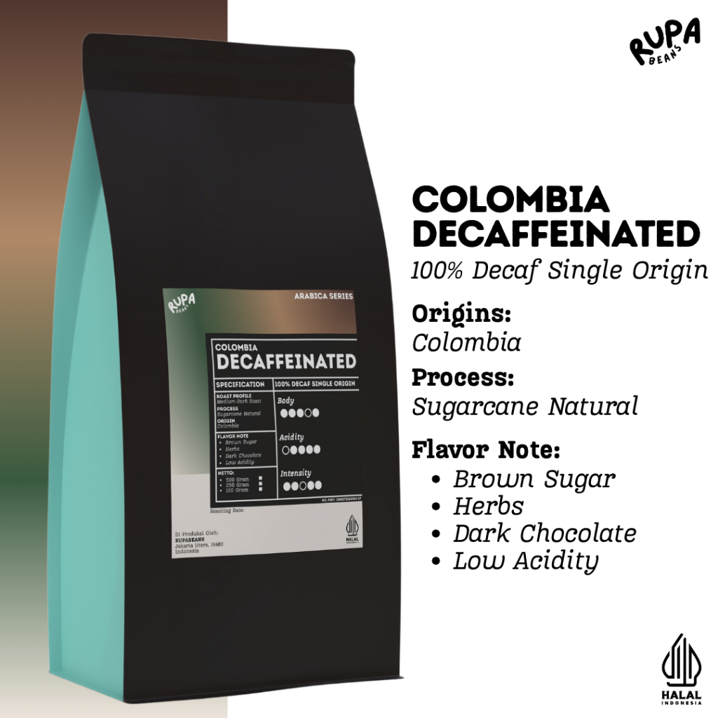

Biji Kopi 100% Arabica DECAF Single Origin Colombia Decaffeinated Specialty Coffee by RupaBeans