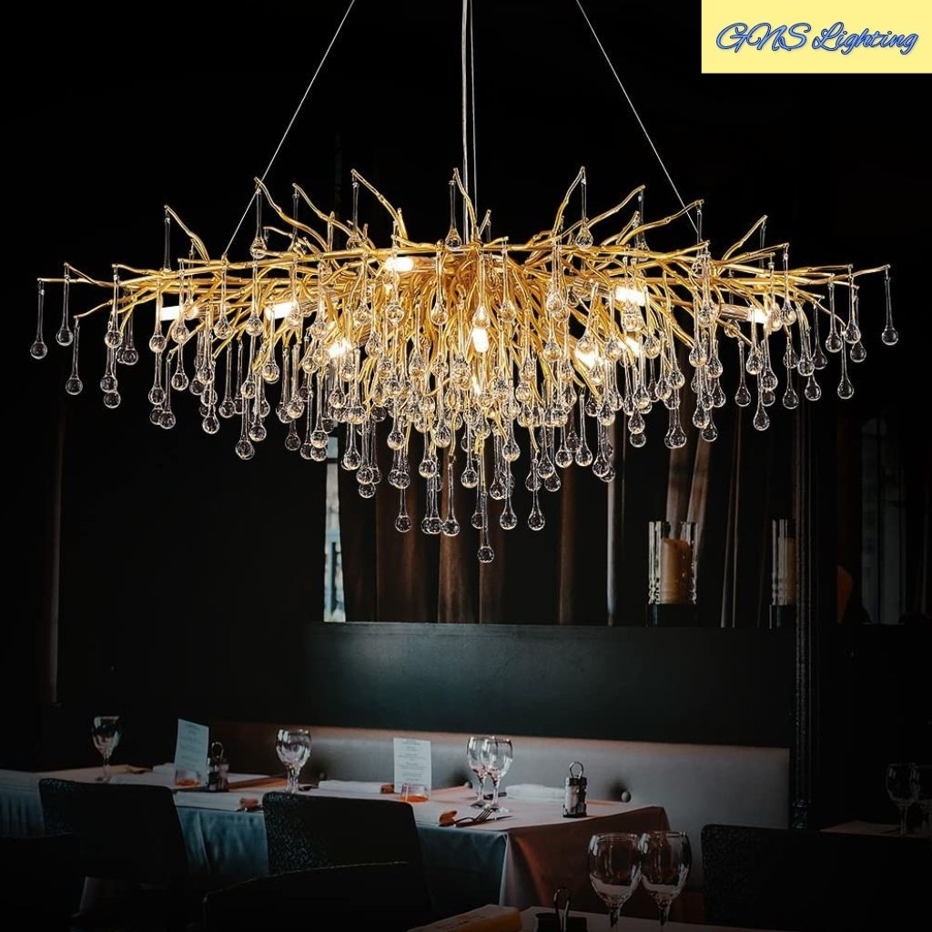 Lampu hias island LED teardrop gantung akar atau ranting 120cm