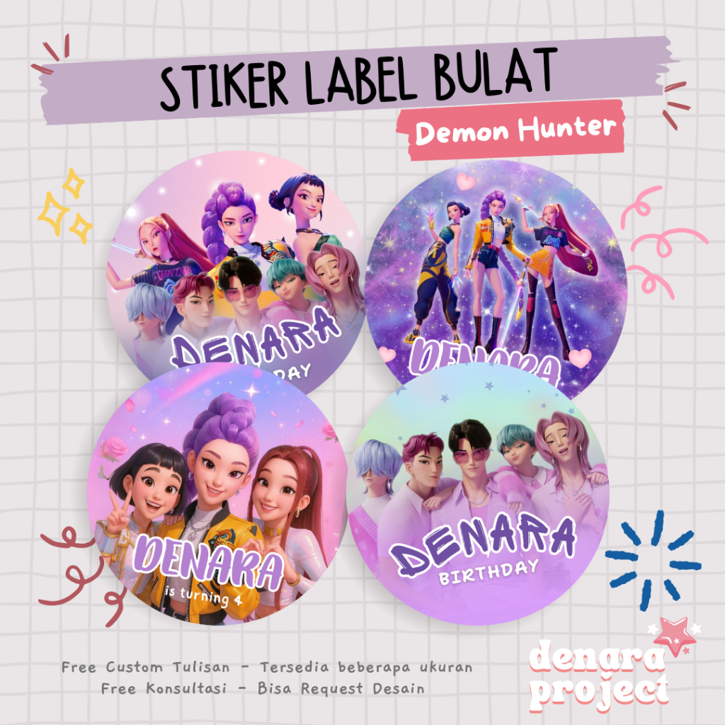 

(50 PCS) Stiker Bulat Custom Bento Hampers Ulang tahun Demon Hunter Huntrix Saja Boys
