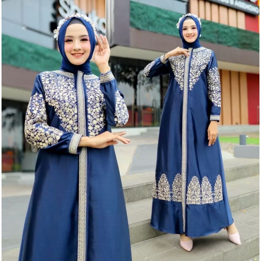 Nura Collection Official - Farla Bordir - Baju Gamis Bordir Model Terbaru - Gamis Satin Kristal Bord